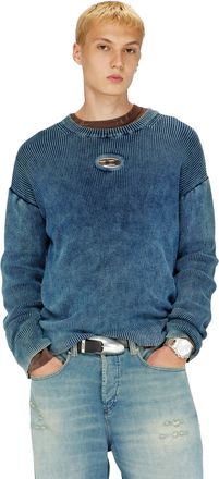 Diesel Cut-out ribbed jumper with Oval D plaque - Knitwear - Man - Blue