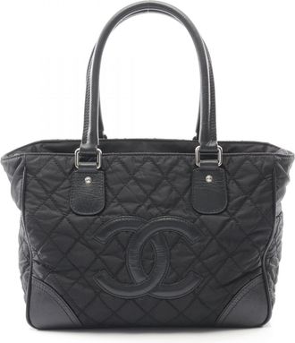 Chanel Black Nylon Leather Handbag Tote Bag (Pre-Owned)