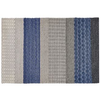 Beliani Beliani - Alfombra De Lana Poli&eacute;ster Gris Azul 140 X 200 Cm Pelo Corto A Rayas Sala De Estar Dormitorio Akkaya