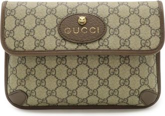 Gucci Sherry Line Beige Green Khaki Red Color Gg Supreme Leather Fanny Pack Sling Bag (Pre-Owned)