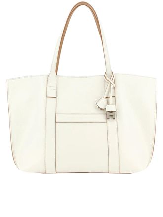 Hogan White Spacious Structured Metallic Lock Tote