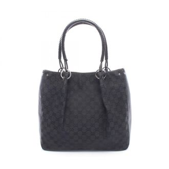 Gucci Gg Canvas Black Gg Canvas Leather Handbag Tote Bag (Pre-Owned)