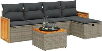 vidaXL Set De Muebles De Jard&iacute;n 6 Pzas Y Cojines Rat&aacute;n Sint&eacute;tico Gris Vidaxl