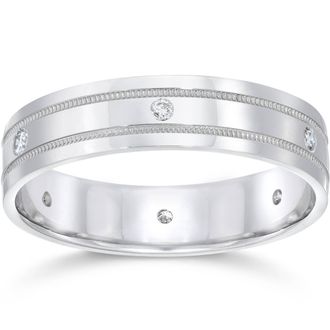 Pompeii3 Mens 14K White Gold Diamond Wedding Anniversary Band Size Selectable
