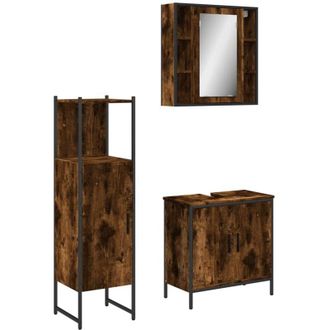 vidaXL Set De Muebles Ba&ntilde;o 3 Pzas Madera Contrachapada Roble Ahumado Vidaxl