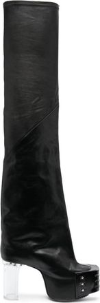 Rick Owens flared platform leather boots - men - Rubber/Calf Leather/Calf Leather/Calf Leather/Fabric - 42 - Black