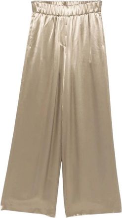 PESERICO Khaki Groene Satijnen Wijde Broek - Dames - Wijde Broeken - Groen - S - Satijn - Broeken