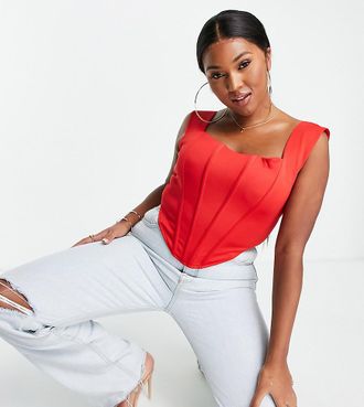 Jaded Rose Plus Exklusives Korsett-Oberteil in Rot mit eckigem Ausschnitt