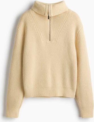 H&M Rib-knit Zip-top Jumper in Light Yellow at Nordstrom, Size Xx-Small