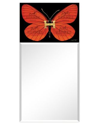 Empire Art Direct Designer Butterfly Rectangular Beveled Mirror On Free Floating Printed Tempered Art Glass
