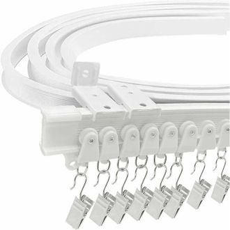 OEM Barra De Cortina Flexible 3m - Pl&aacute;stico Y Acero Duraderos - Longitud Ajustable - Incluye 24 Ganchos Y Poleas - Para Puertas De Patio Y Duchas -crezuo