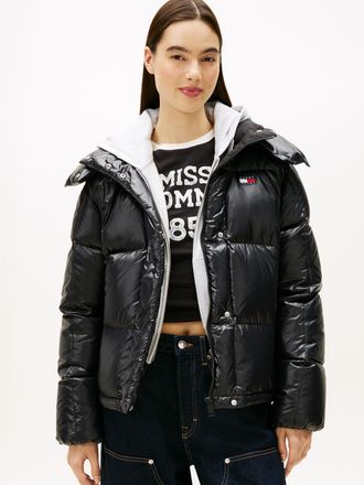 Tommy Jeans Steppjacke TOMMY JEANS TJW ALASKA GRID DWN JCKT SHINY, Damen, Gr. XL (42), schwarz, Steppware, Obermaterial: 100% Nylon, unifarben, regular fit, Jacke