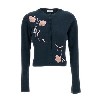 Erdem Fitted Embellished Cardigan - female - Erdem - Cardigans - Blue - S - Knitwear