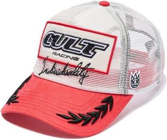 Cult of Individuality Racing Logo Mesh Trucker Hat in Winter White at Nordstrom