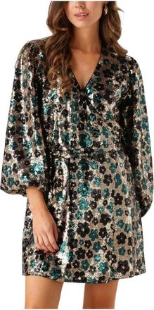 Notre-V Sprankelende Mini-jurk met Pailletten en Bloemmotief - Dames - Feestkleedjes - Veelkleurig - S - Pailletten - Kleedjes