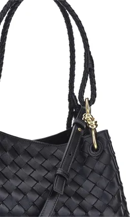 Bottega Veneta Womens Shoulder Bag Intrecciato Leather Black Black-Brass Lamb Black/brass
