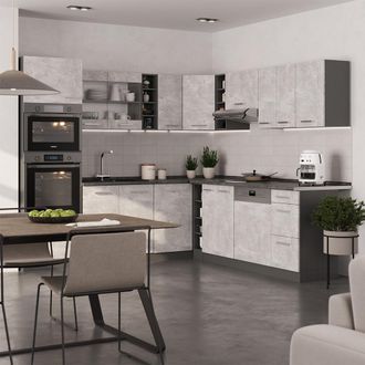 Vicco Cocina Esquinera R-line, Hormig&oacute;n/antracita, 237 X 60 Cm Sin Encimera, Vicco