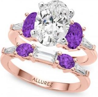 Allurez Oval Lab Grown Diamond & Amethyst Bridal Set 18K Rose Gold (4.65ct)