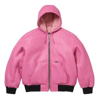 SUPREME FW25 x Schott Shearling Hooded Work Jacket Pink SUP-FW25-051-PNK