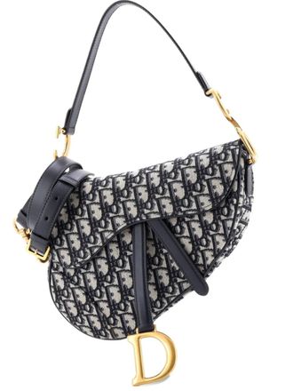 Dior Saddle Handbag with Strap Oblique Canvas Medium shoulder bag - women - Canvas - One Size - Blue