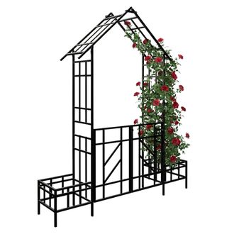 Relaxdays Relaxdays: Arco Para Rosas Con Puerta, 2 Jardineras, Entrada Y Jard&iacute;n, 247 X 204 X 43 Cm, Metal, Negro