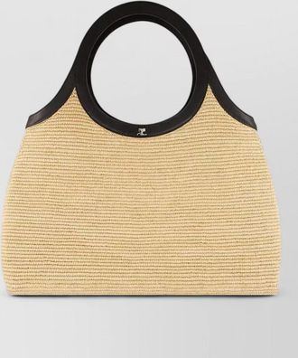 Courr&egrave;ges summer raphia tote bag leather handles