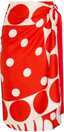 Dries Van Noten Scarfy Printed Silk Midi Wrap Skirt - Red - One Size