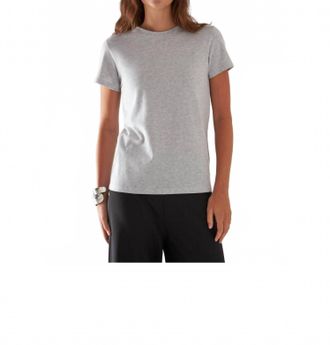 Patrick Assaraf Short Sleeve Iconic Fitted Crew Top In Ghost