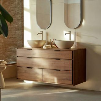 Tikamoon Mueble de ba&ntilde;o de nogal macizo 120 cm