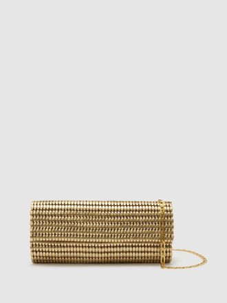 Reiss Gold Beaded Clutch Bag