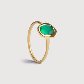 Monica Vinader Gold Odyssey Gemstone Ring Green Onyx
