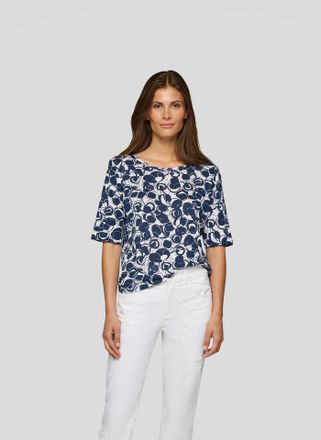 Rabe T-Shirt RABE, Damen, Gr. 38, blau (atlantik), Jersey, Obermaterial: 50% Baumwolle, 50% Viskose, bedruckt, Basic, normal h&uuml;ftbedeckend, Rundhals, Shirt