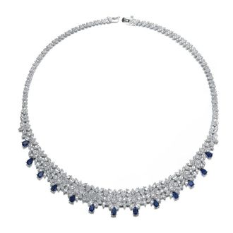 Rachel Glauber White Gold Plated with Sapphire Blue Cubic Zirconia Necklace