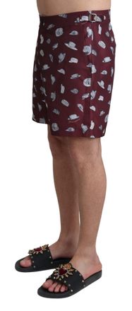 Dolce & Gabbana Mens Hats-Print Polyester Swim Shorts Maroon Swimwear