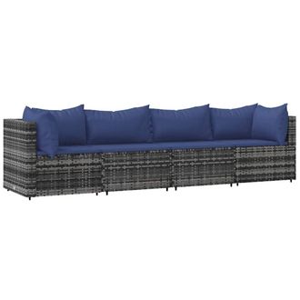 vidaXL Set De Muebles De Jard&iacute;n 4 Pzas Y Cojines Rat&aacute;n Sint&eacute;tico Gris Vidaxl