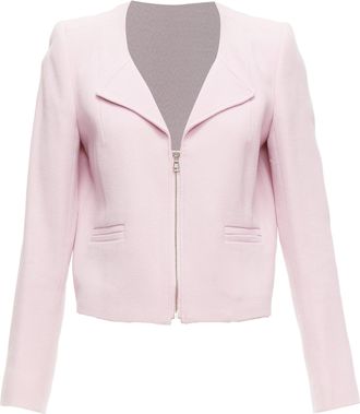Carven Virgin Wool Spread Lapel Zip Front Cropped Blazer