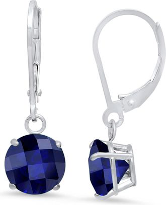 MAX + STONE 10K White Gold Round Checkerboard Cut Gemstone Leverback Earrings (8mm)