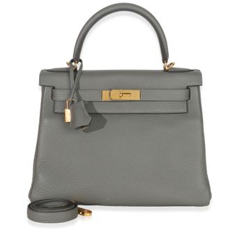 Herm&egrave;s Herm&egrave;s Kelly 28 Gris Meyer Clemence GHW