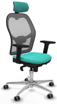 Piqueras y Crespo Piqueras Y Crespo - Jorquera Sincro Malla Gris Similpiel Turquesa Brazos 2d Base Aluminio Cabecero 2d Ruedas 65mm Engomada