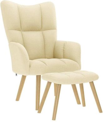 vidaXL Sillón de relax con taburete tela color crema Vidaxl