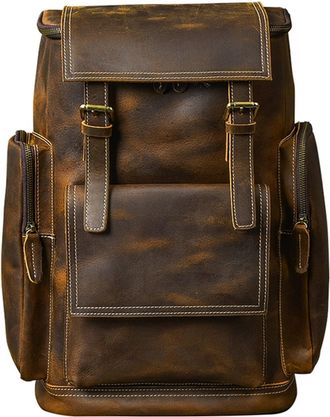 Generic rucksack Vintage Crazy Horse Genuine Leather Backpack Mens Mountaineering Men Large Hiking(Color 04)