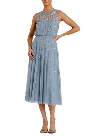 Mac Duggal High Neck Sleeveless Embelished A Line Dress in Powder Blue at Nordstrom, Size 14
