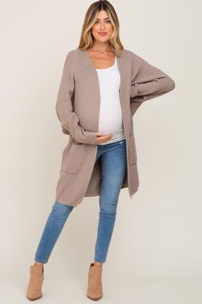 Pinkblush Pocketed Knit Cardigan in Taupe at Nordstrom, Size Medium