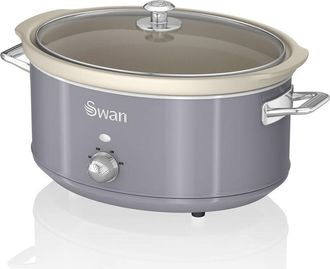 SWAN Sf17031grneu Retro Olla Cocci&oacute;n Lenta, 6,5l, Recipiente Extra&iacute;ble Antiadherente Cer&aacute;mica Libre Pfoa, Vintage 320w Gris - Swan