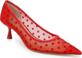 Badgley Mischka Elena Pointed Cap Toe Pump in Red Microsuede at Nordstrom, Size 6.5
