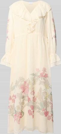 Comma Maxikleid mit R&uuml;schen&auml;rmeln in Hellgelb, Gr&ouml;&szlig;e 34