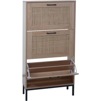 Hhg Scarpiera HHG 703, ribaltabile, salvaspazio 3 scomparti fronte rattan in melamina, 126x63x24cm, aspetto rovere