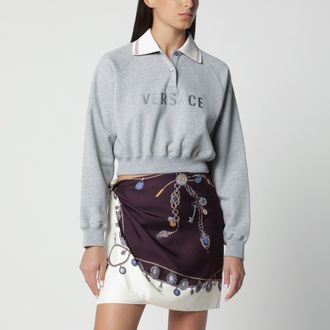 Versace Grey cropped cotton polo sweatshirt