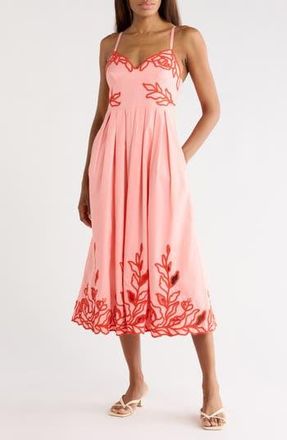Cinq &agrave; Sept Maude Embroidered A-Line Dress in Pink Poppy/Coral Orange at Nordstrom Rack, Size 10