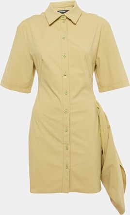 Jacquemus Green Cotton Blend Draped Le Raphia Shirt Dress